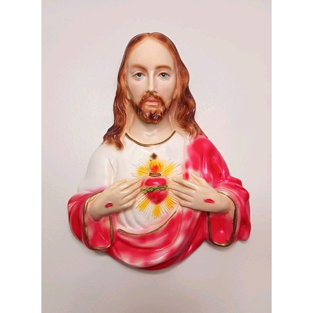 Vtg 1950's RARE Sacred Heart Jesus Chalkware Wall Hanging Pacini Novelty Detroit